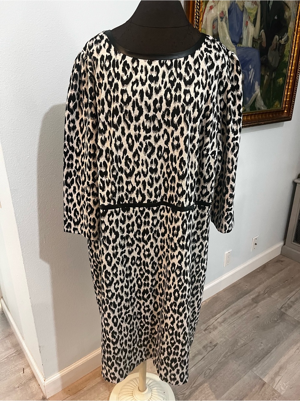 Talbots "Refined Ponte Dress" Black and White Leopard Print 20W - Picture 2 of 9